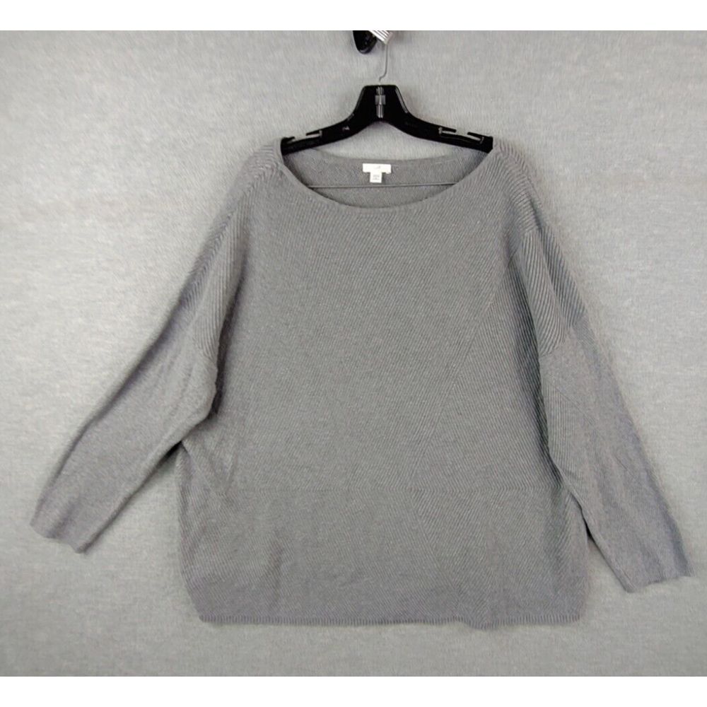 J Jill Womens Sweater Plus 2X Gray Knit Pullover Ribbed Boxy Career Office Cozy